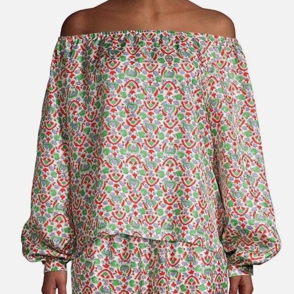 NWOT Tory Burch Legacy Silk Multi Floral Off-The-Shoulder Top Blouse XS $369 - Picture 3 of 12